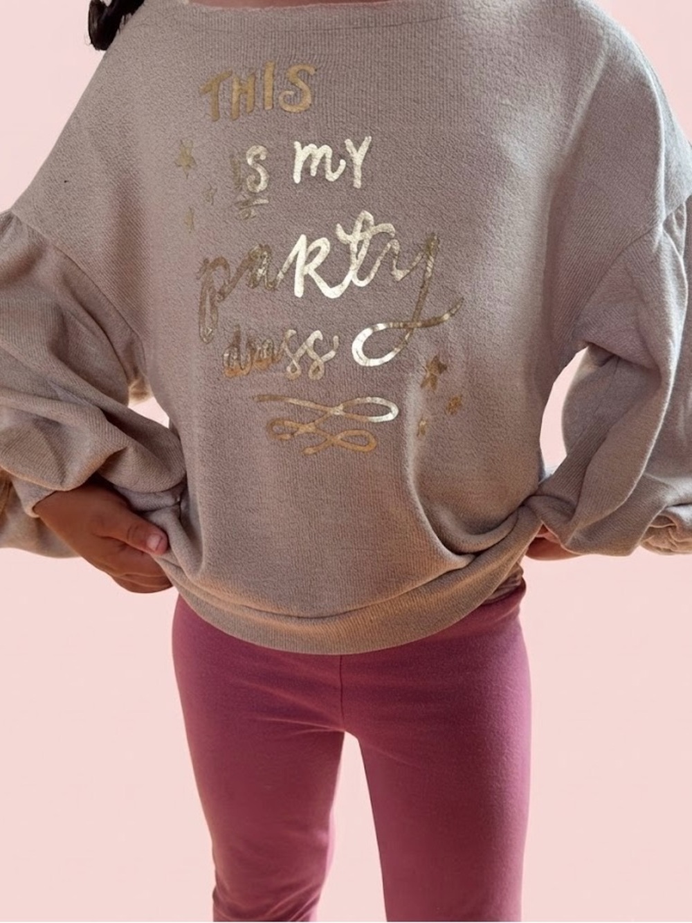 Joyfolie Beige Gold Graphic Pullover Sweater